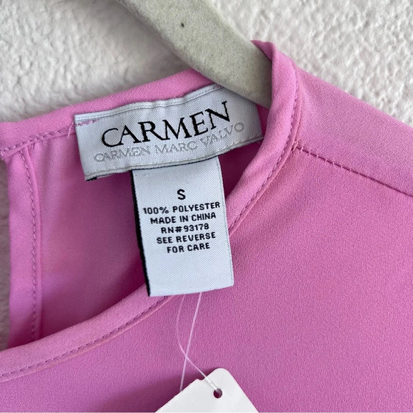 Carmen Marc Valvo Pink Flutter Sleeve Snap Front Blouse - Picture 7 of 13